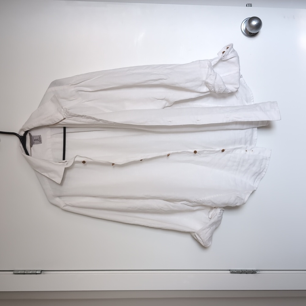 White linen shirt w wooden buttons